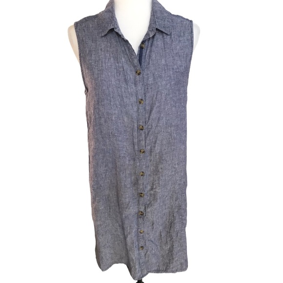 Tahari Dresses & Skirts - Tahari Blue Linen Button Down Sleeveless DressSzL